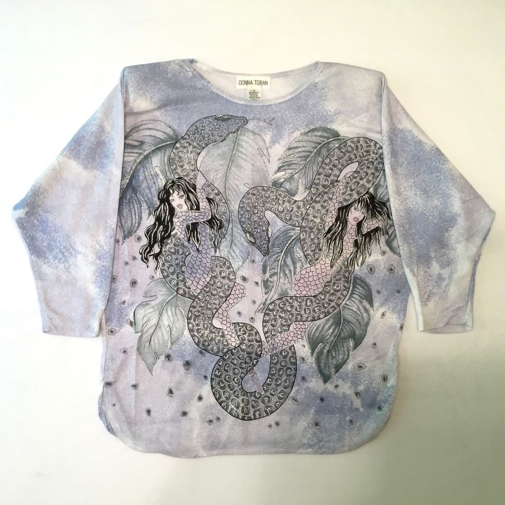 Donna Toran Blue Silver Top Medium New